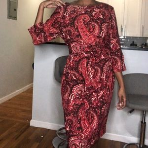 Red paisley kimono style wrap dress!